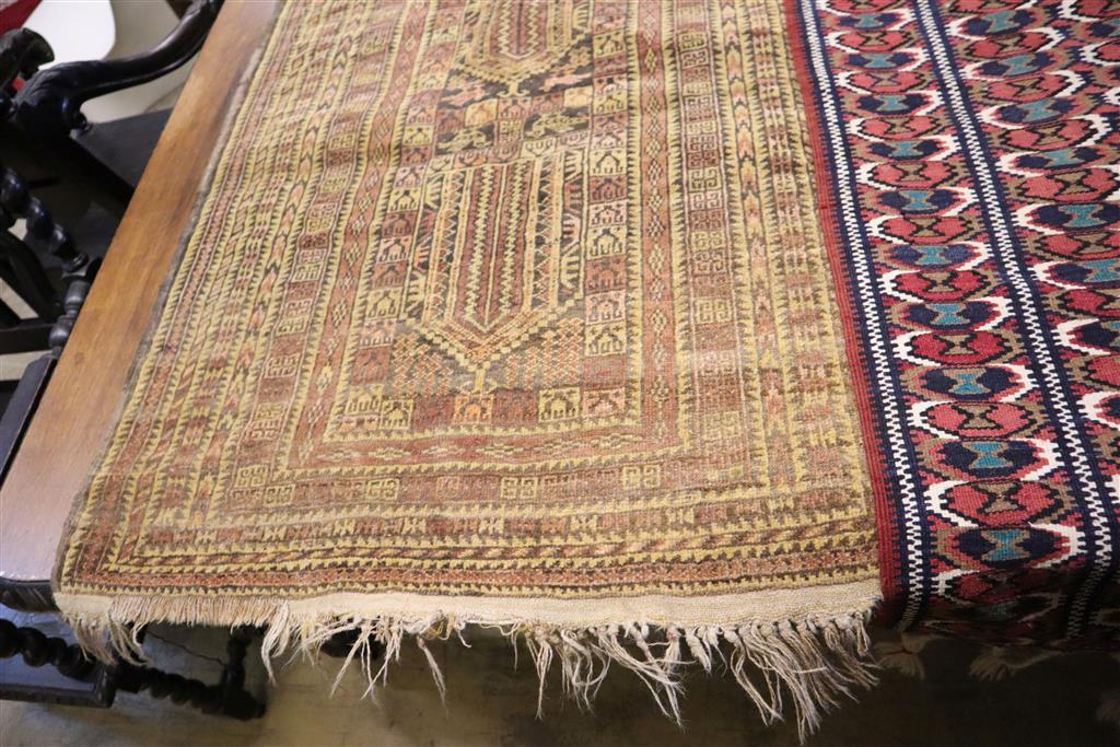 A Kelim geometric rug, 160 x 108cm, together with a smaller Persian prayer rug